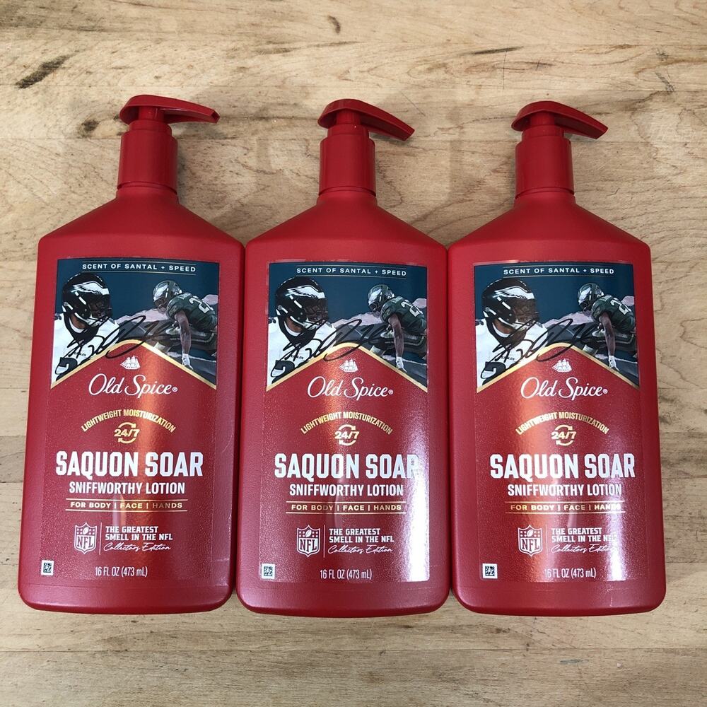 3 PACK ~ Old Spice SAQUON SOAR SNIFFWORTHY Lotion For Body Face Hands 16oz